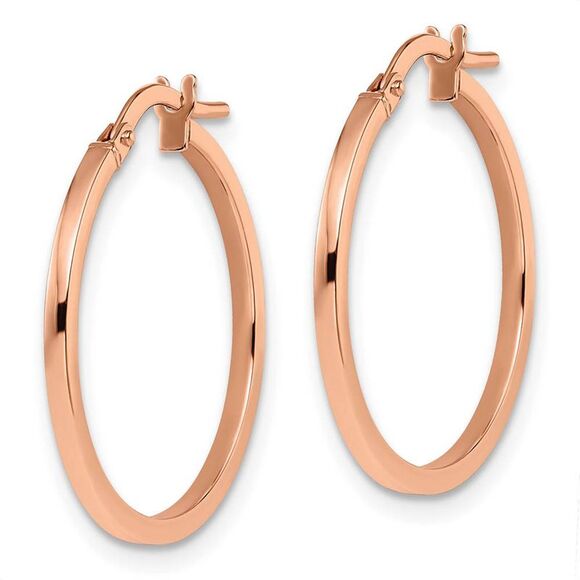 14k Rose Gold Square Tube Round Hoop Earrings, 1.5 x 22mm (7/8 Inch) - Picture 2 of 5